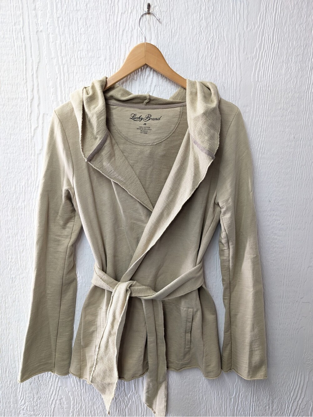 Lucky Brand 100% Cotton Sage Green Belted Tie Cardigan Women's Size Medium